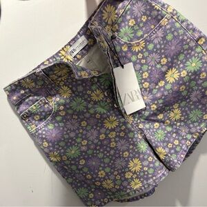 Zara High-Waisted Floral Print Shorts